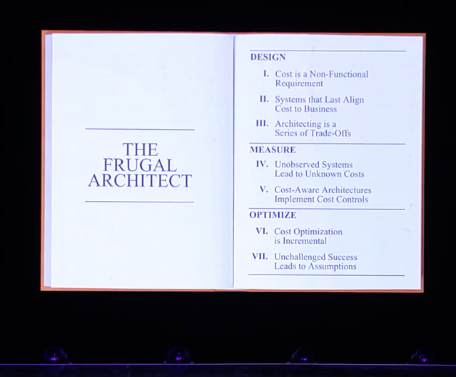 Werner Vogels keynote visual introducing the Frugal Architect principles